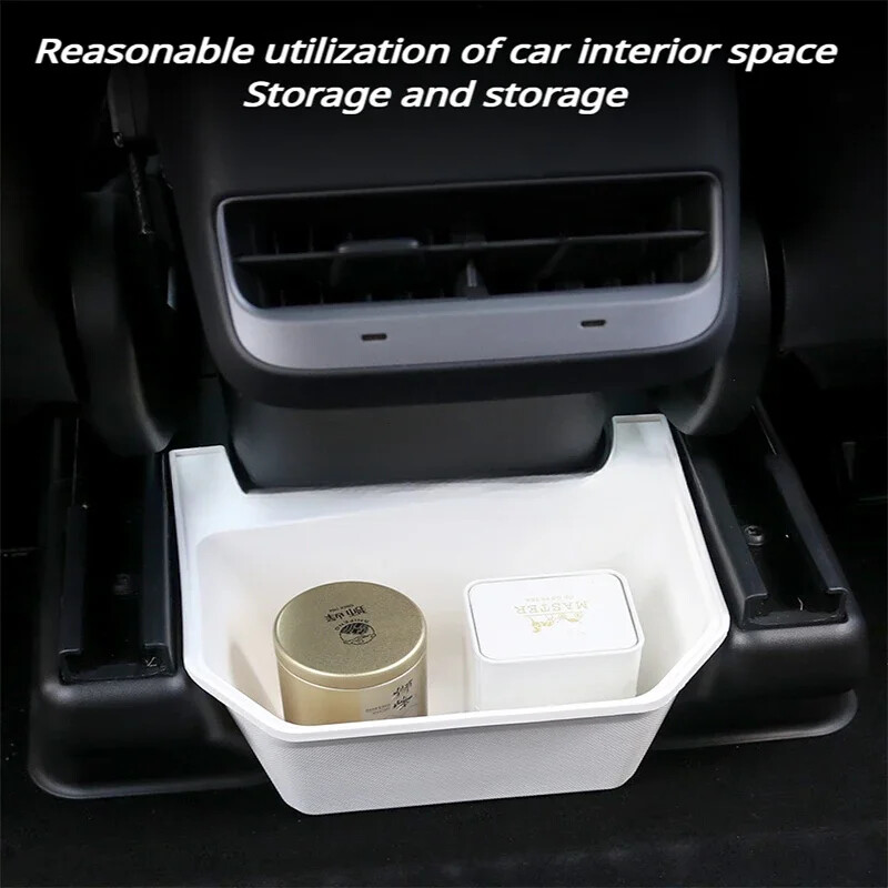 Tesla Model Y TPE glabāšanas kastes aizmugurējā viduskonsoles organizatora kaste ar vāka atkritni zem sēdekļa automašīnas salona piederumiem 2023