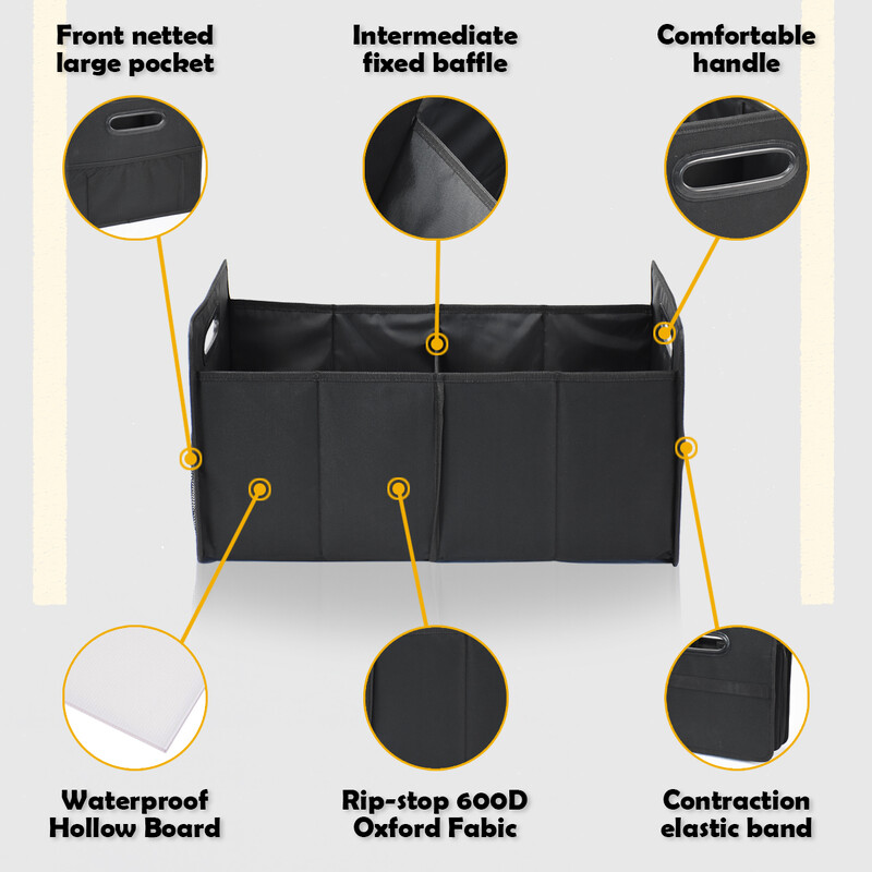 Autó csomagtartó rendszerező, Összecsukható többrekeszes autós rendszerező Összecsukható és vízálló, Bármilyen autóhoz, SUV-hoz, Mini-Vanhoz, Bl.