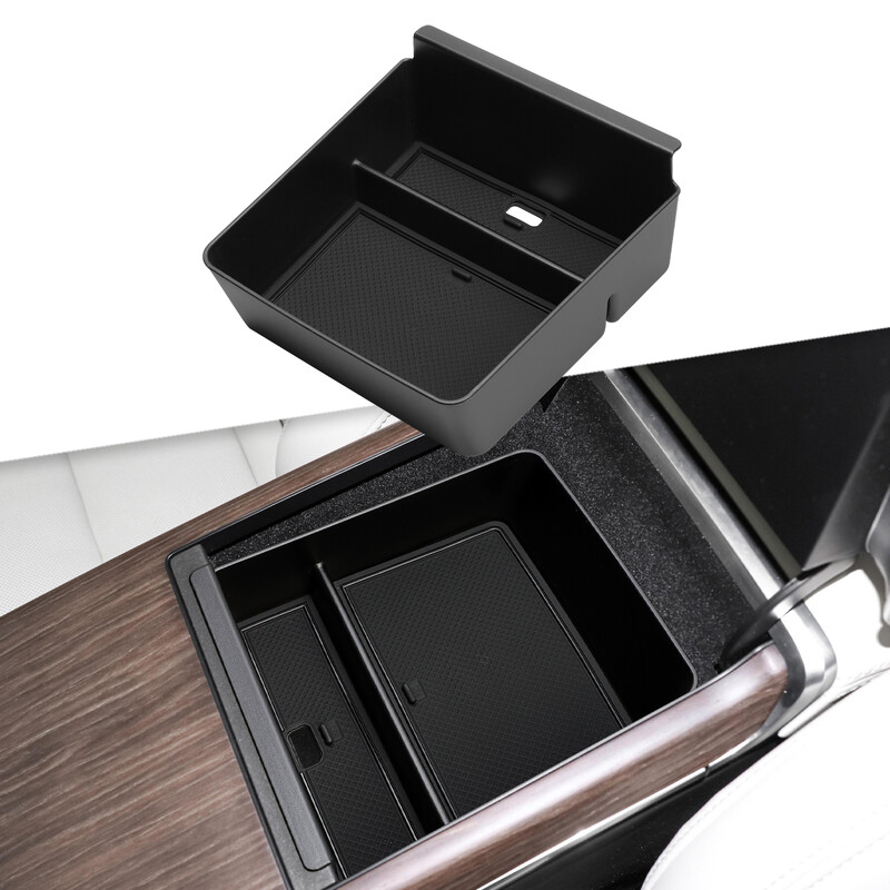 ZUNDUO Cutie de depozitare cotieră centrală auto pentru Tesla Model S Consolă centrală Tavă Organizator Container Accesorii de aranjare Negru