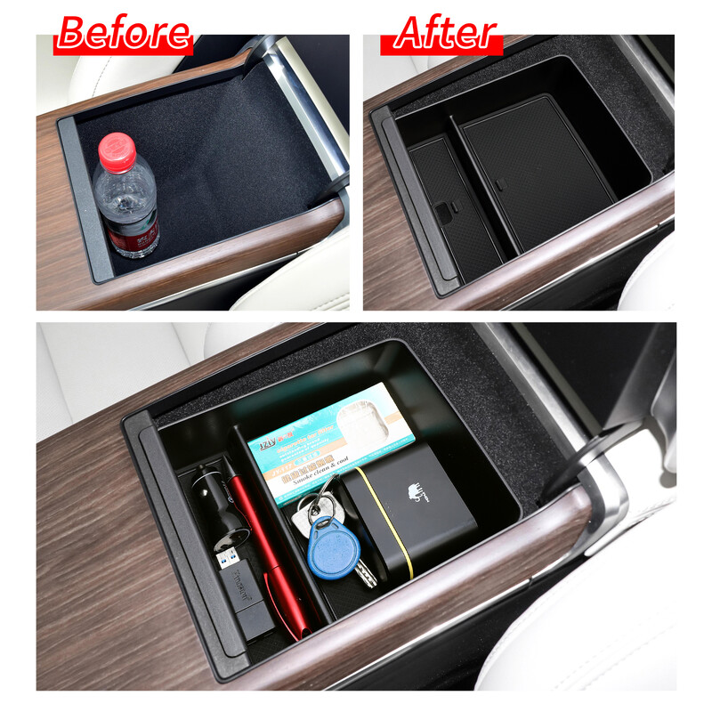 ZUNDUO Cutie de depozitare cotieră centrală auto pentru Tesla Model S Consolă centrală Tavă Organizator Container Accesorii de aranjare Negru