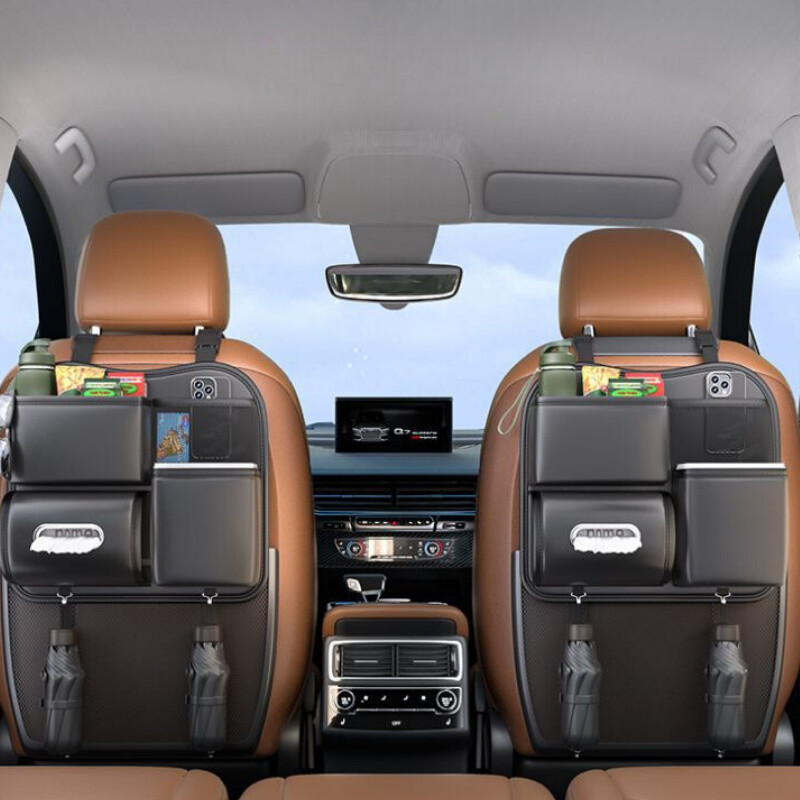 Autósülés háttámla Tárolótáska Auto fejtámla akasztós táska Pu bőr tárolórekesz papírzsebkendőhöz telefon ételtartó