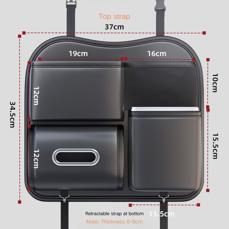 Autósülés háttámla Tárolótáska Auto fejtámla akasztós táska Pu bőr tárolórekesz papírzsebkendőhöz telefon ételtartó
