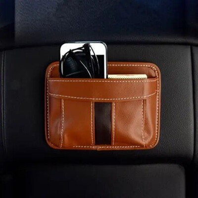 Suport autoadeziv pentru buzunar din piele pentru scaunul auto, buzunar de depozitare universal lipicios pentru geanta telefonului, organizator pentru ușă laterală din spate pentru card scaun