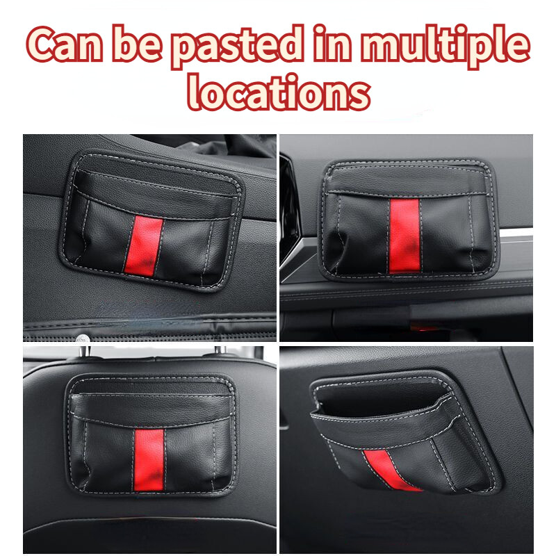 Suport autoadeziv pentru buzunar din piele pentru scaunul auto, buzunar de depozitare universal lipicios pentru geanta telefonului, organizator pentru ușă laterală din spate pentru card scaun