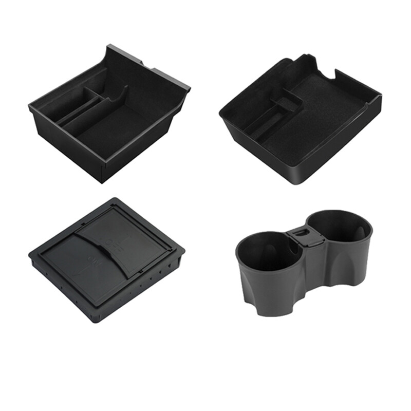 Pentru Tesla Model Y 2024 Cutie de depozitare ascunsă Consolă centrală a mașinii Cotiera față și spate Flocare cu grilă stratificată Container organizat