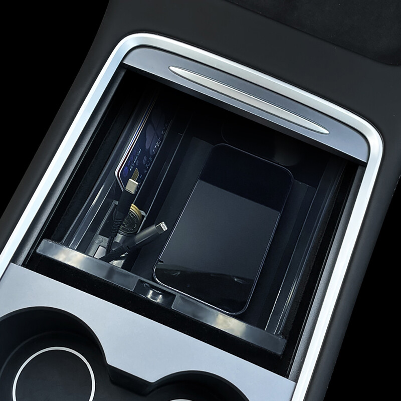 Pentru Tesla Model Y 2024 Cutie de depozitare ascunsă Consolă centrală a mașinii Cotiera față și spate Flocare cu grilă stratificată Container organizat