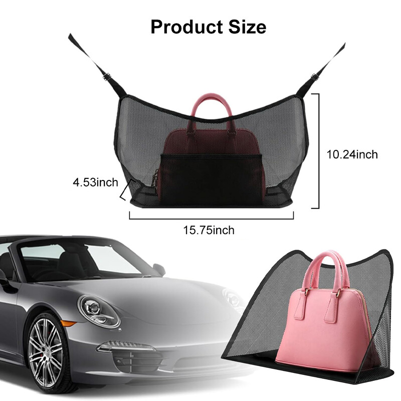 Autós hálós zsebkézitáska tartó Szervező hálós táska két ülés között vezető tároló hálós tasak kézitáska pénztárca korláthoz