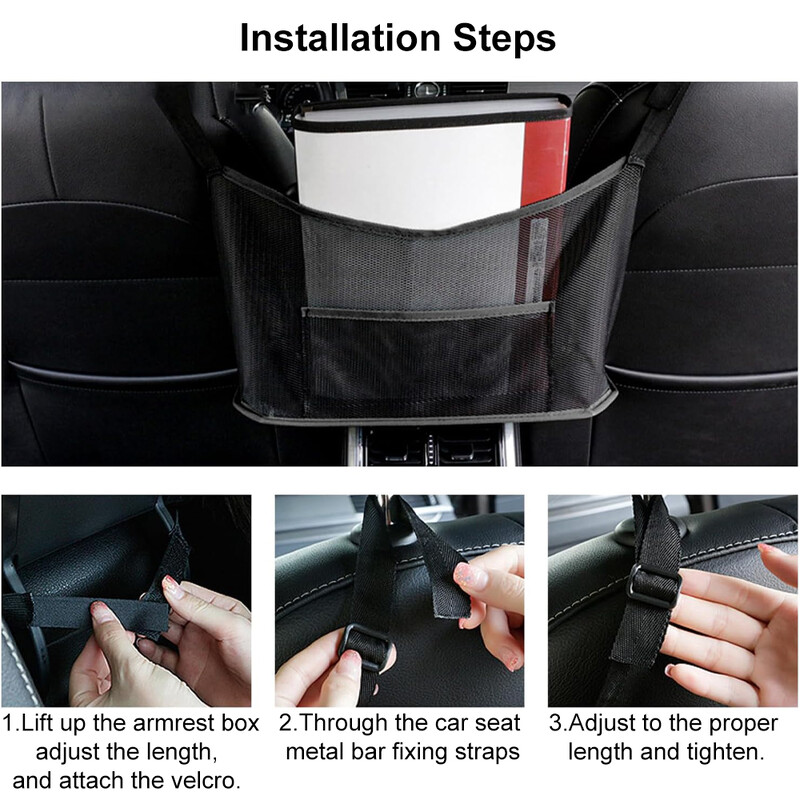 Autós hálós zsebkézitáska tartó Szervező hálós táska két ülés között vezető tároló hálós tasak kézitáska pénztárca korláthoz