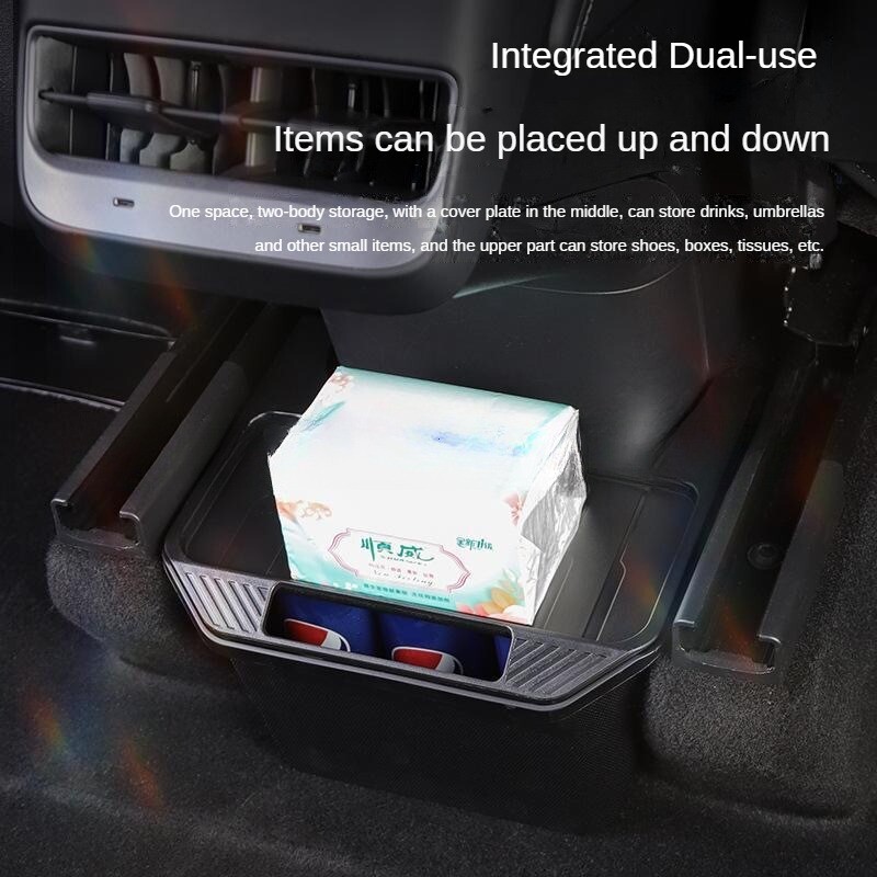 Cel mai nou model Y Organizator pentru consolă centrală spate TPE Cutie de depozitare pentru bancheta din spate Coș de gunoi cu capac anti-alunecare Coș din spate Scaunul al 2-lea rând