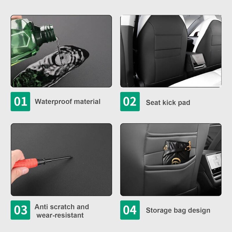 Tesla Model 3 Highland 2024 PU bőr ülés háttámla rúgásvédők Hátsó szőnyegek szervező zseb vízálló karcálló