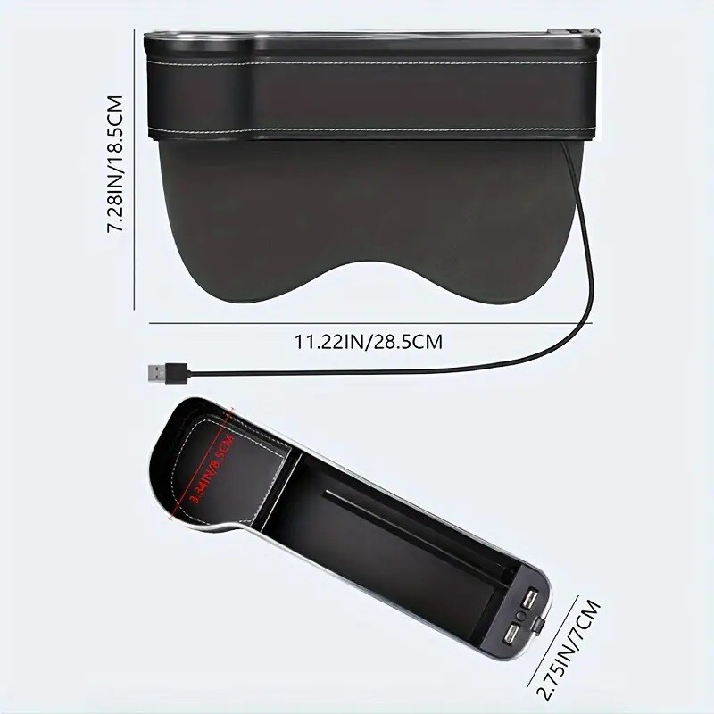 Πλήρωση κενού καθισμάτων αυτοκινήτου Βάση ποτηριού αλλαγή χρώματος Αλλαγή χρώματος LED Κουτί οργάνωσης αποθήκευσης ρωγμών αυτοκινήτου με φορτιστή 2USB Αξεσουάρ αυτοκινήτου