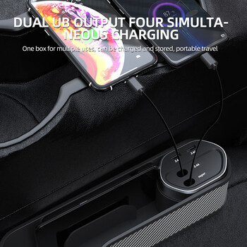 Car Seat Gap Storage Box με ποτηροθήκη Super Fast Charge Organizer Seat Crevice Filler Box Universal Type-C Ασύρματη φόρτιση