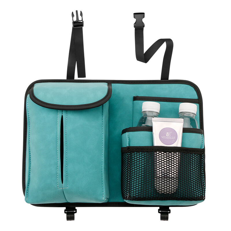 Organizator multifuncțional pentru spătar pentru scaunul auto, depozitare universală pentru spate pentru scaunul din spate, cu cârlig, sertar din piele de căprioară, accesorii pentru cutie de șervețele