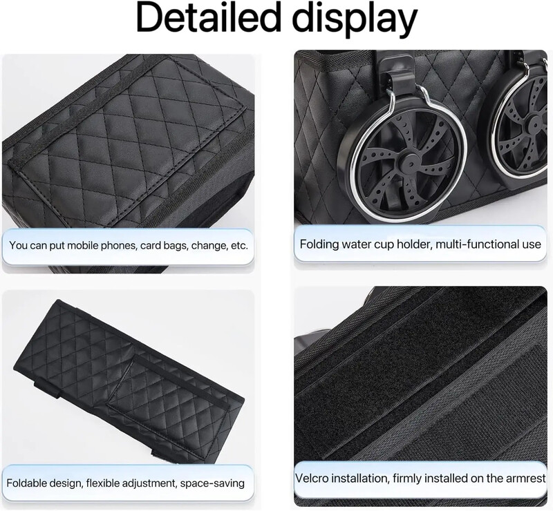 Organizator de depozitare cotiera pentru mașină cu 2 suporturi pliabile pentru pahare de apă pentru scaunul auto Cutie de depozitare pentru sticle pahar de țesut portofel pentru chei Accesorii pentru mașină