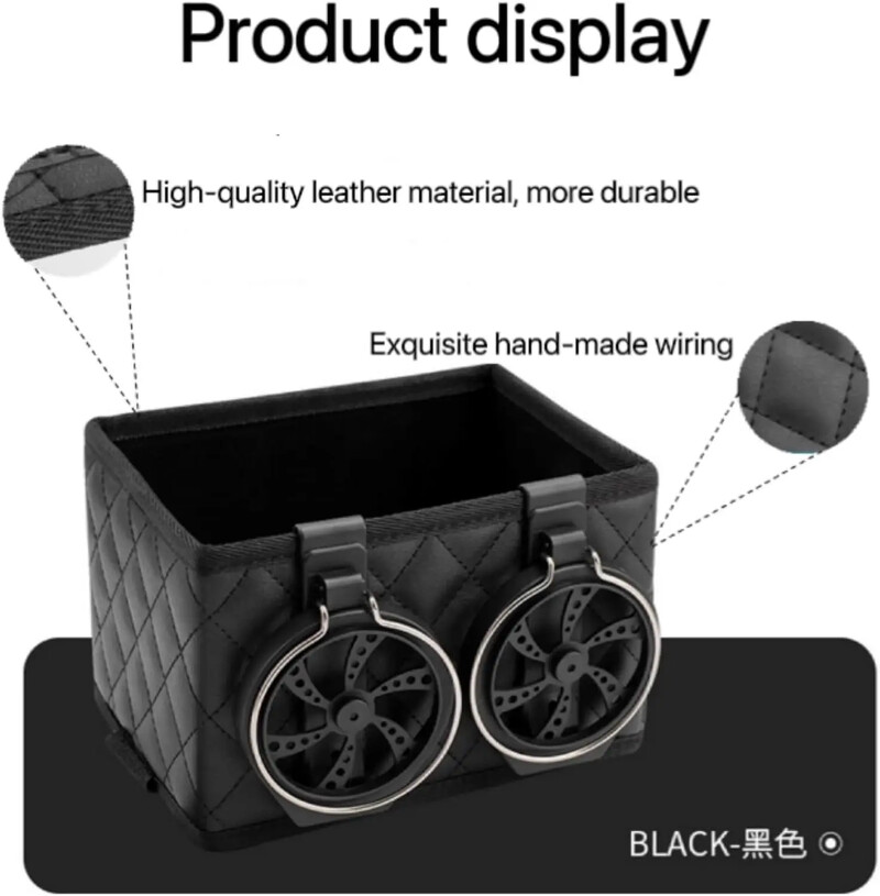 Organizator de depozitare cotiera pentru mașină cu 2 suporturi pliabile pentru pahare de apă pentru scaunul auto Cutie de depozitare pentru sticle pahar de țesut portofel pentru chei Accesorii pentru mașină