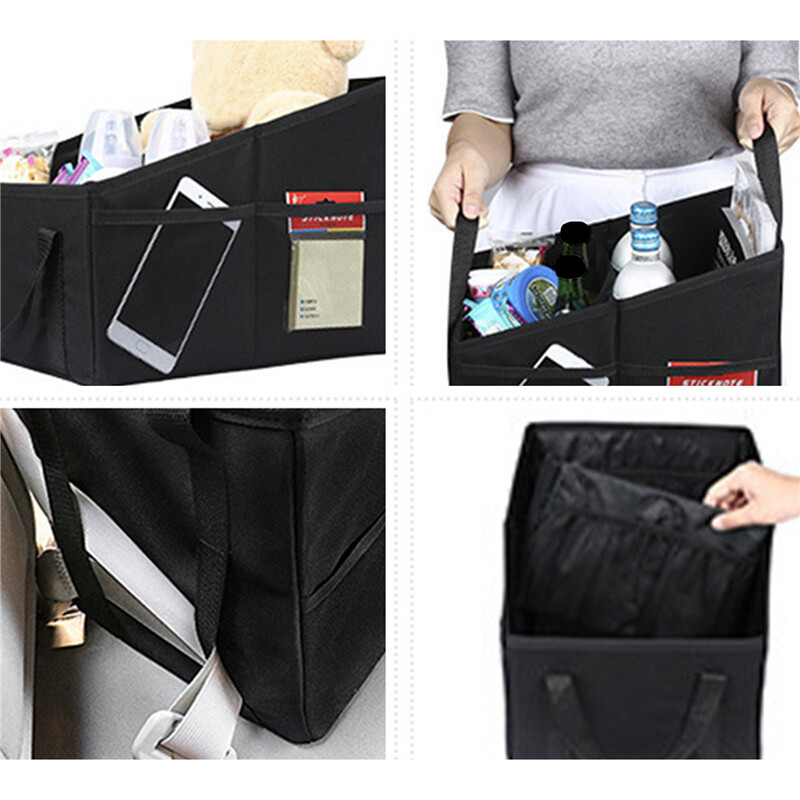 Čierny organizér do kufra auta, veľkokapacitný úložný box do kufra, šetrí miesto, organizér do autosedačky, úložný box do kufra auta