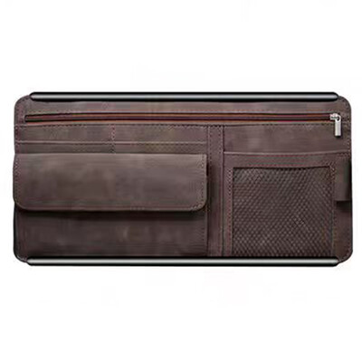 Geanta de depozitare parasolar de gamă înaltă din piele de autoturisme, husă pentru ochelari de soare, suport pentru carduri, geantă de depozitare dublă, geantă cu fermoar automat