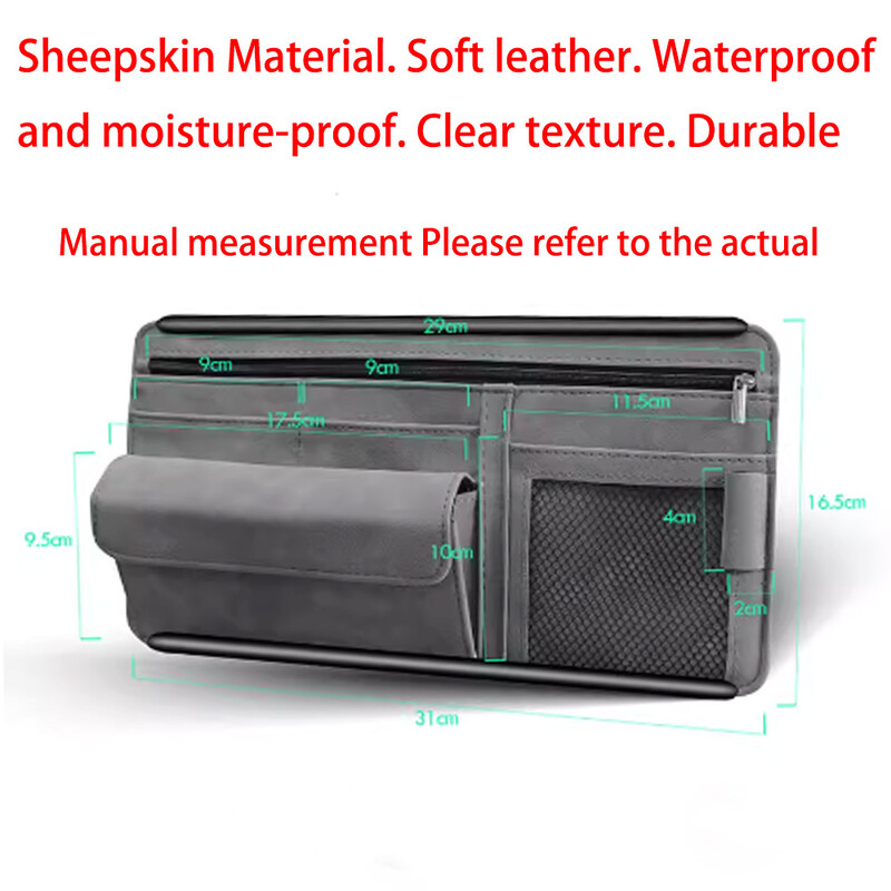 Geanta de depozitare parasolar de gamă înaltă din piele de autoturisme, husă pentru ochelari de soare, suport pentru carduri, geantă de depozitare dublă, geantă cu fermoar automat