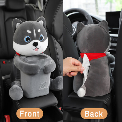 Cutie de șervețele de desene animate cu animale creative montată pe mașină Cutie pentru cotieră Coș de gunoi 2 în 1 Sac de șervețele Geantă de depozitare multifuncțională pentru mașină