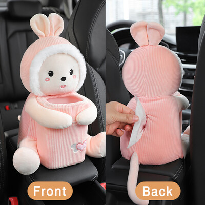 Cutie de șervețele de desene animate cu animale creative montată pe mașină Cutie pentru cotieră Coș de gunoi 2 în 1 Sac de șervețele Geantă de depozitare multifuncțională pentru mașină