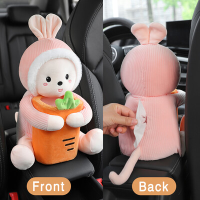 Cutie de șervețele de desene animate cu animale creative montată pe mașină Cutie pentru cotieră Coș de gunoi 2 în 1 Sac de șervețele Geantă de depozitare multifuncțională pentru mașină