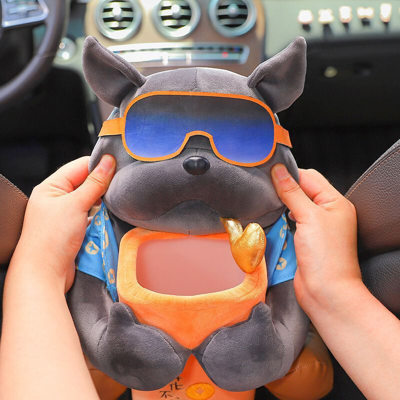 Cutie de șervețele de desene animate cu animale creative montată pe mașină Cutie pentru cotieră Coș de gunoi 2 în 1 Sac de șervețele Geantă de depozitare multifuncțională pentru mașină