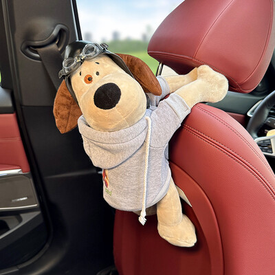 Κουτάβι θήκη χαρτιού αυτοκινήτου Χαριτωμένη βελούδινη πλάτη καθίσματος κούκλας σκύλου Κρεμαστό υποβραχιόνιο κουτί Χαρτί Συρταριέρα Τσάντα αποθήκευσης Εσωτερική διακόσμηση Κινούμενα σχέδια