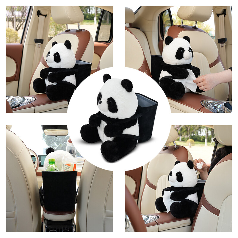 Aranyos Panda 2 az 1-ben tárolószövet Doboz autós kiegészítők Kawaii Auto Interior Kreatív kartámaszok Italosüveg pohártartó Szemetes