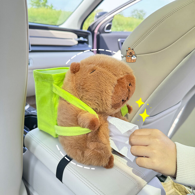 Automašīnas auduma kastes tvertne 2-in-1 Capybara automašīnas roku balstu kaste Creative Draw Box automašīnas salona piederumi