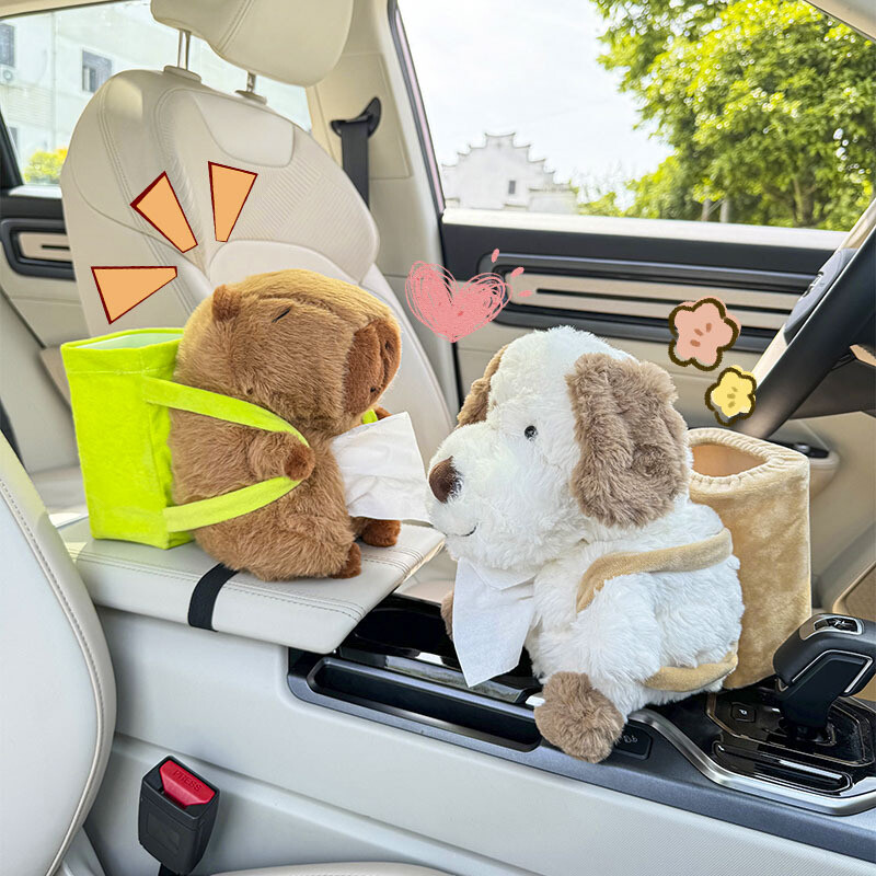 Automašīnas auduma kastes tvertne 2-in-1 Capybara automašīnas roku balstu kaste Creative Draw Box automašīnas salona piederumi