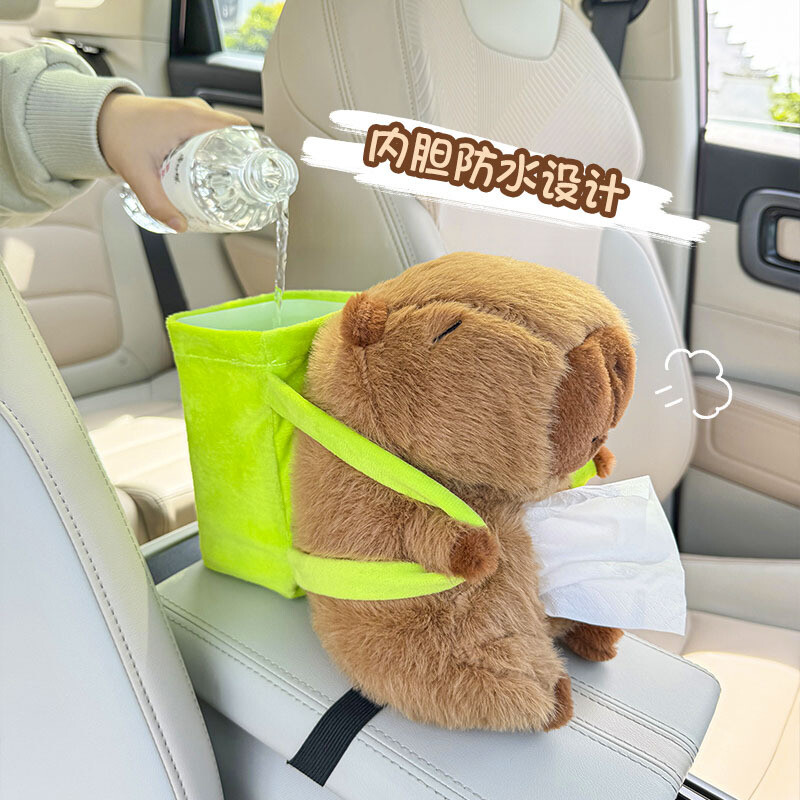 Automašīnas auduma kastes tvertne 2-in-1 Capybara automašīnas roku balstu kaste Creative Draw Box automašīnas salona piederumi