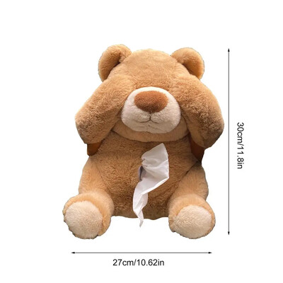 Cutie de șervețele pentru mașină Coș de gunoi 2-în-1 drăguț de pluș care acoperă ochi urs Decor pentru interiorul mașinii Scaun Mijloc Suport pentru șervețele pentru mașină Coș de gunoi