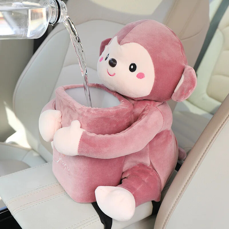 Coș de gunoi montat pe mașină Cutie de șervețele Două în unu Găleată de depozitare interioară multifuncțională Design desen animat Găleată pentru depozitare umbrelă