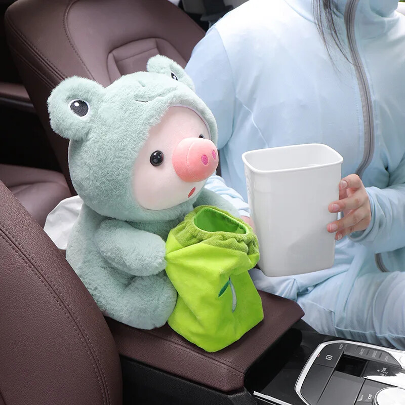 Coș de gunoi montat pe mașină Cutie de șervețele Două în unu Găleată de depozitare interioară multifuncțională Design desen animat Găleată pentru depozitare umbrelă