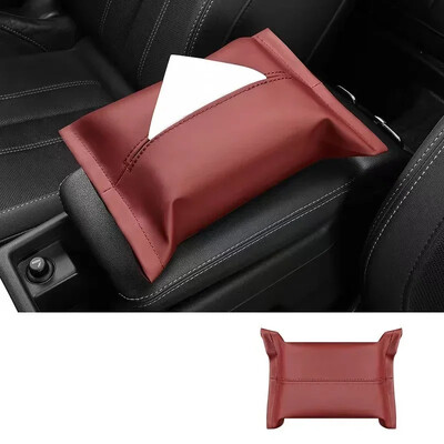 Suport pentru cutie de șervețele pentru mașină din piele Nappa Consolă centrală pentru mașină Cotiera pentru șervețele Cutie pentru șervețele pentru soare Husă pentru șervețele pentru bancheta din spate cu curea de fixare