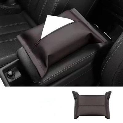 Suport pentru cutie de șervețele pentru mașină din piele Nappa Consolă centrală pentru mașină Cotiera pentru șervețele Cutie pentru șervețele pentru soare Husă pentru șervețele pentru bancheta din spate cu curea de fixare