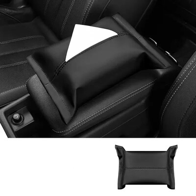 Suport pentru cutie de șervețele pentru mașină din piele Nappa Consolă centrală pentru mașină Cotiera pentru șervețele Cutie pentru șervețele pentru soare Husă pentru șervețele pentru bancheta din spate cu curea de fixare