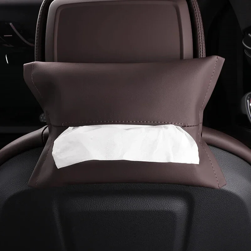 Suport pentru cutie de șervețele pentru mașină din piele Nappa Consolă centrală pentru mașină Cotiera pentru șervețele Cutie pentru șervețele pentru soare Husă pentru șervețele pentru bancheta din spate cu curea de fixare
