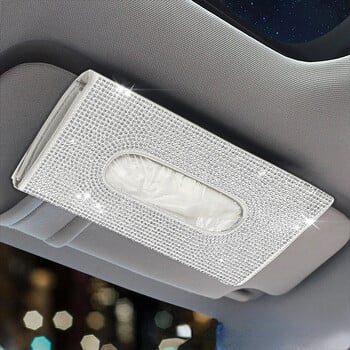 Θήκη Bling Car Sun Visor Tissue Box Δερμάτινο στρας Κρυστάλλινο κρύσταλλο θήκη για χαρτοπετσέτες Αξεσουάρ αυτοκινήτου για γυναίκες