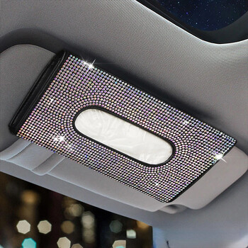 Θήκη Bling Car Sun Visor Tissue Box Δερμάτινο στρας Κρυστάλλινο κρύσταλλο θήκη για χαρτοπετσέτες Αξεσουάρ αυτοκινήτου για γυναίκες