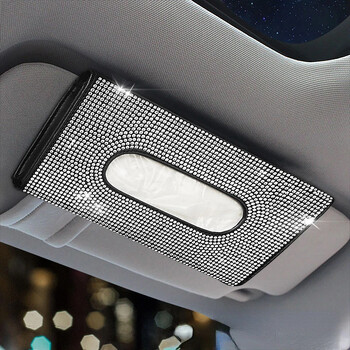 Θήκη Bling Car Sun Visor Tissue Box Δερμάτινο στρας Κρυστάλλινο κρύσταλλο θήκη για χαρτοπετσέτες Αξεσουάρ αυτοκινήτου για γυναίκες