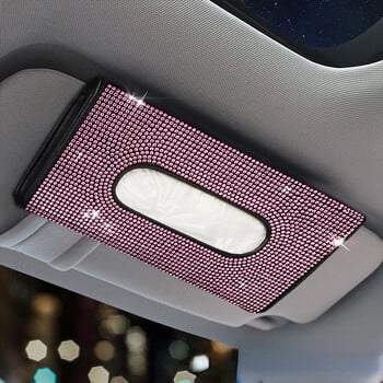 Θήκη Bling Car Sun Visor Tissue Box Δερμάτινο στρας Κρυστάλλινο κρύσταλλο θήκη για χαρτοπετσέτες Αξεσουάρ αυτοκινήτου για γυναίκες