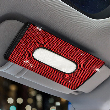 Θήκη Bling Car Sun Visor Tissue Box Δερμάτινο στρας Κρυστάλλινο κρύσταλλο θήκη για χαρτοπετσέτες Αξεσουάρ αυτοκινήτου για γυναίκες