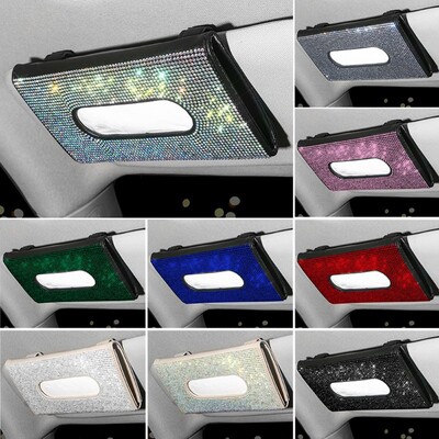 Bling Car Sun Visor Tissue Box Държач Rhinestone Кожен кристал Искрящ държач за салфетки Автомобилни аксесоари за жени