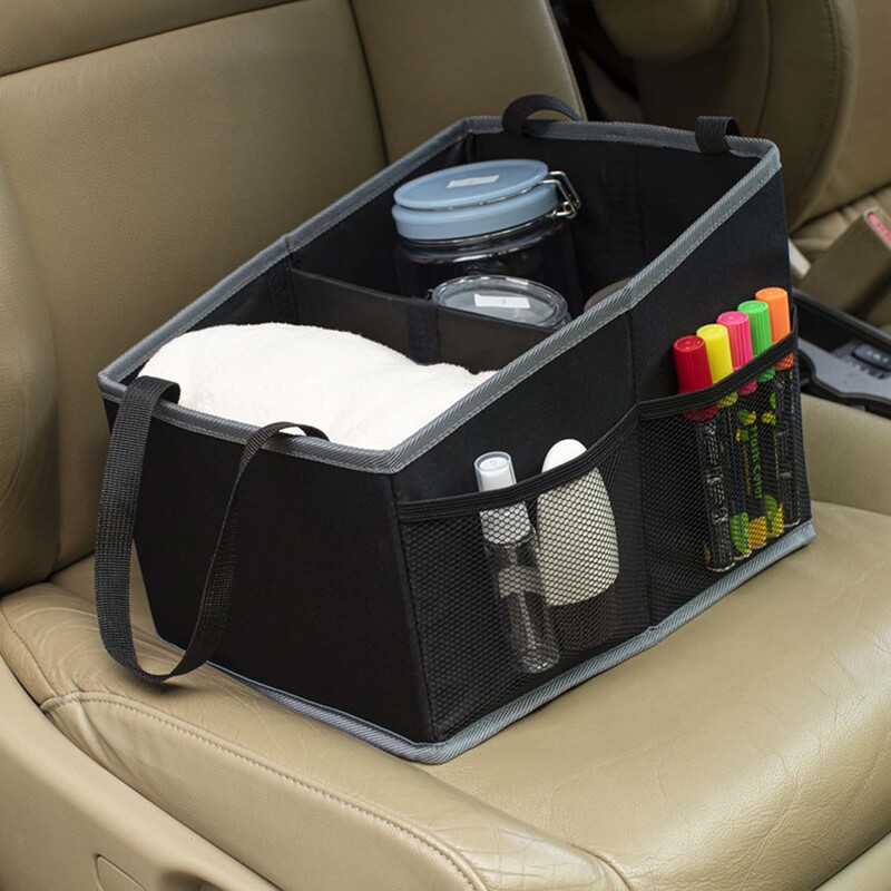 Organizator scaun auto - Organizator scaun pasager, depozitare mașină pliabilă cu compartimente despărțitoare, pentru scaunul din față sau din spate
