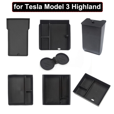 Pentru Tesla Model 3 Highland 2024 Consolă centrală Cotieră Tavă ascunsă Organizator Cutie de depozitare Covoraș pentru pahare Coș de gunoi Accesorii interioare