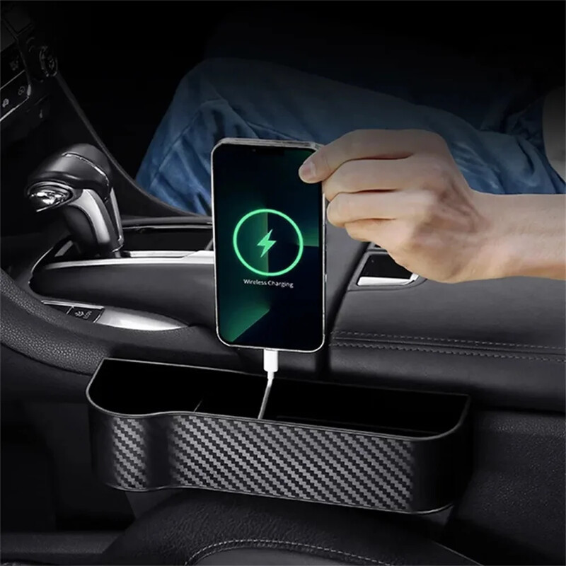 Automašīnas glabāšanas kastes organizators Oglekļa šķiedras automašīnas sēdekļa organizators kartes tālruņa turētājs kabatas sēdekļa spraugas spraugas kabatas uztvērēja organizators