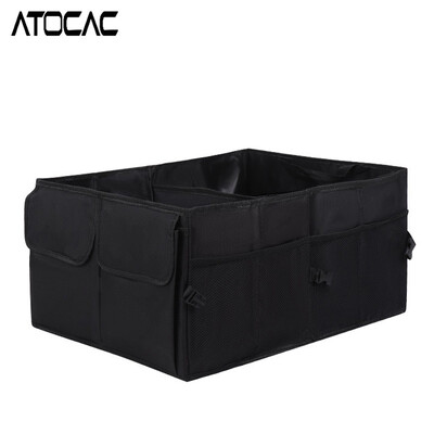 Organizator de portbagaj de mașină Cutie mare de depozitare împărțită cu buzunare multiple Mâner din plasă, pliabilă, impermeabilă, pentru garaje pentru vehicule.