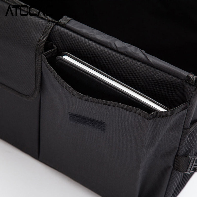 Organizator de portbagaj de mașină Cutie mare de depozitare împărțită cu buzunare multiple Mâner din plasă, pliabilă, impermeabilă, pentru garaje pentru vehicule.