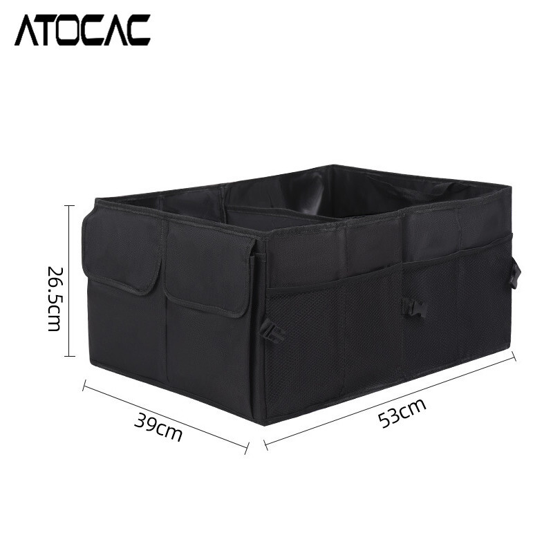 Organizator de portbagaj de mașină Cutie mare de depozitare împărțită cu buzunare multiple Mâner din plasă, pliabilă, impermeabilă, pentru garaje pentru vehicule.